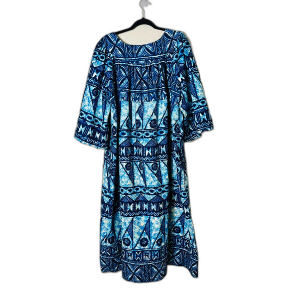 Blue Abstract Mumu Womens Plus 3-4X Boho House Dress Casual Maxi Pocket - Picture 1 of 5